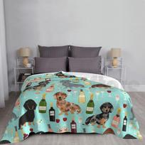 Dachshund Wine Champagne Cocktails Rose Doxie Dachsie Dog Breed Pattern Blanket For Sofa Bed Travel Dachshund Size: 75*100cm, Weight: 230 GSM