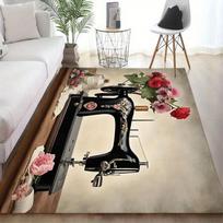 Vintage Sewing Machine Design Area Rug Non-Slip Flannel Carpet for Home Office Living Room Bedroom Decor Floor Mat INS 50cmX80cm