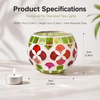 1Pc Red And Green Floral Mosaic Glass Candle Holder, Handmade Painted Glass Tealight Cup, Suitable For Bathroom Spa, Meditation, And Bohemian Style Mosaic flowers