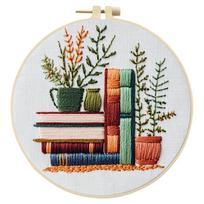 30x30cm Stamped Cross Stitch Kit with Embroidery Hoop Pre-Printed Pattern Needlework Plant Pattern Needlepoint Kit for Beginners