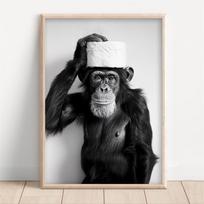 Funny Monkey Brushing Teeth Print Poster Vintage Bathroom Wall Art Canvas Painting Funny Monkey Toilet Paper Hat Print Wall Art 21X30CMNo Framed