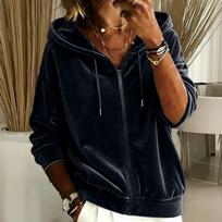 Women's Casual Color Drawstring Zip-Up Hoodie Loose Fit Long Sleeve Sweatshirt L juoda