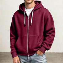 Men's Full Zip Hoodie Drop Shoulder Sleeves, Casual Long Sleeve Sweatshirt for Everyday Wear L