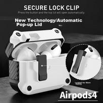AirPods 4 Case, Shockproof Armor Shell, Fourth Generation Apple Wireless Bluetooth Earphone Cover, Anti-Loss Smart Opening, Clip-On with Hook, White