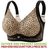Women Plus Size Leopard Print Full Cup Thin Comfortable Push Up Bra 1XL geltona