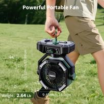 Camping Fan Featuring Dual Motors, Equipped with 4 LED, 8 Speed Settings, And a Remote Control. This Portable Outdoor Fan Includes 20000mAh