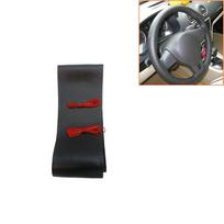 DIY Hand-Stitch Steering Wheel Cover - Genuine Leather (Black/Red)