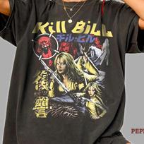Vintage Female Assassin Tee, Retro 90s Action Movie Shirt, Yellow Jumpsuit Graphic Oversized Tee L