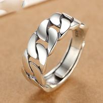 BFCLUB 925 Silver Rings For Women Men Fine Jewelry Finger Adjustable Open Vintage Chain Ring For Party Birthday Gift resizable