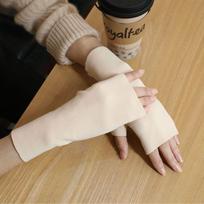 Winter Warm German Velvet Warm Half Finger Gloves For Women One Size smėlis