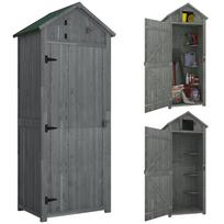 Wooden Garden Shed, Utility Outdoor Small Shed with Lockable Double Doors, Shelves and Roof Hatch, Grey 77 x 54.2 x 179 cm