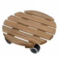 Round wooden stand, trolley on wheels, brown