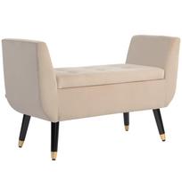 Upholstered Bench with Storage, Armrests, Velvet-Like Polyester, Rubberwood, 107 x 42 x 65 cm, Beige 107 x 42 x 65 cm smėlis