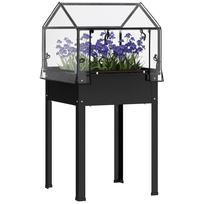 Raised Garden Bed with Greenhouse Roof, Elevated Planter Box with Drainage Holes, 60 x 60 x 120 cm, Black 60 x 60 x 120 cm juoda
