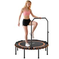 Fitness Trampoline with Adjustable Handrail, Sports Trampoline for Indoor and Outdoor Use, Steel, Plastic, Orange 122 x 122 x 129 cm