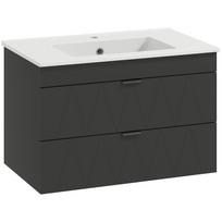 Vanity Unit Wall-Hung Cabinet with Ceramic Sink, Soft-Close Drawers, Black 76 x 46 x 50 cm juoda