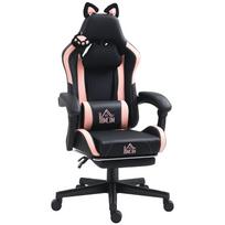 Gaming Chair with Cat Ears, Reclining Backrest, Extendable Footrest, up to 120 kg, Pink/Black 65 x 62 x 124 cm juoda