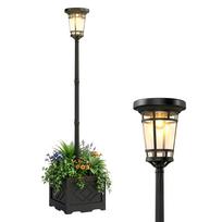 Saulės šviestuvas-stovas su gėlių vazonu, 195cm Lauko sodo šviestuvas su 2 ryškumo lygiais, Šviesos valdymo jungiklis, IP44 41.5 x 41.5 x 195 cm juoda