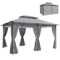 Garden Gazebo, Outdoor Gazebo with Curtains, Ventilated Roof, Dark Gray 400 x 300 x 280 cm tamsiai pilka spalva