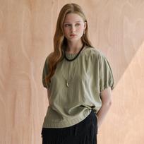 Maxza Loose Fit Balloon Sleeve Short Sleeve Blouse Zf08qb029na Khaki/FREE