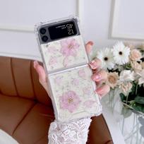 For Samsung Z Flip 3 Case Dried Flower Transparent Fold Phone Case For Samsung Galaxy Z Flip 4 Flip4 Shockproof Hard Back Cover For  Z Flip 1 rožinė
