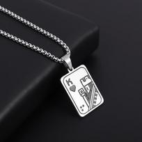Exquisite Square Poker Card Stainless Steel Pendant Mens Necklace Hip Hop Punk