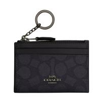 Coach 11 Brand Logo Metal Zipper Closure Coated Canvas Card Holder Women Card Holder Charcoal Black CW870-QBMI5 Charcoal & Black