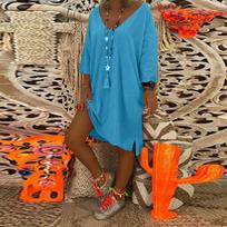 Women V Neck   Beach Cover Plus Size Ladies Baggy Dress S