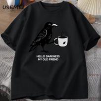 Azijietiškas dydis Vintažiniai Varnos Kavos T-shirt Rudens T-shirt Unisex 100% Medvilnės Viršutiniai Drabužiai Kūrybingi Apvalios Kaklo T-shirt Trumpomis Rankovėmis Laisvi T-shirt L