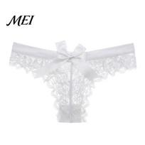 Stretch Fit Thong Panties Women's Sexy Sheer Lace Thong, Cheeky See Through Underwear, Skin-friendly High Waist T Back with Bow Women Underwear M balta