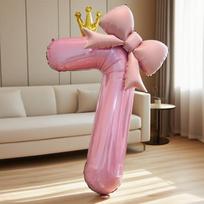 Shicai Pink Number Balloon Bow, Birthday Gift for Boys And Girls, First Birthday Party Decoration, Photo Prop, 7