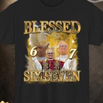 Six Seven Pope Leo XIV Shirt, Retro Brainrot Meme Tee, Funny New Pope Vatican Shirt, Catholic Humor Gift Tee 4XL