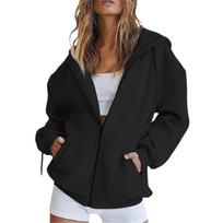 Women's Color Lined Zip Up Hoodie Cardigan Loose Fit Casual L juoda