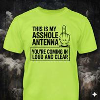 This Is My Antenna - Distressed Middle Finger Safety Green T-Shirt: Rude Work Humor M