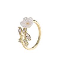 Wedding Flower Opening Ring Leaf Design Finger Jewelry Romantic Flower Crystal Ring  Anniversary Flower Gold