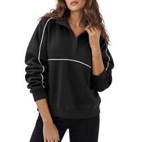 Women's Loose Fit Long Sleeve Half Zip Mock Neck Sweatshirt L juoda