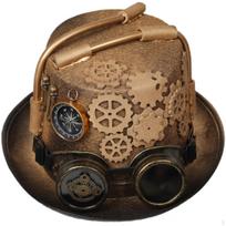 Goggles Hat Shiny Finish Wide Brim Steampunk Gear Appliques for Halloween 61CM