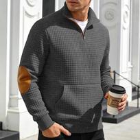 Men's Plaid Half Zip Long Sleeve Stand Collar Casual Sweatshirt XXXL