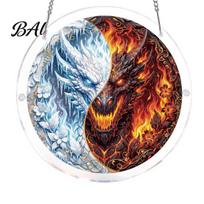 Colorful Wall Patterns Round Acrylic Suncatcher Puzzle, UV Printed Stained Glass Window Hanging Decor DIY Craft Project 7.48 Inch Light Catcher J