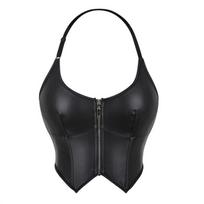 Women Halter Zip Slim Fitted Sexy Tummy Control Shapewear Bustier Top S juoda