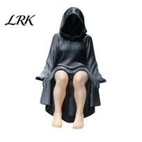 PLA Female Figurine 3D Printed Black Robe Women Figurine, Sitting Hooded Shelf Home Decor Sitter, Gothic Statue for Office Bookshelf Decoration 8 cm