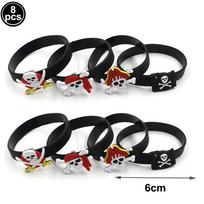 8 Pcs Pirate Theme Party Silicone Wristbands Rubber Bracelets Pirate Silicone Bracelets for Pirate Birthday Party Decors Favors