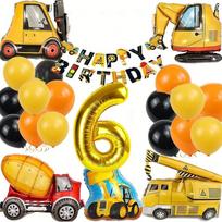 22Pcs Excavator, Tractor Engineering Vehicle Balloon Number 1~9 Balloons  Engineering Vehicle Flag Birthday Banner Decoration NUMBER&40inch