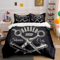Barber Shop Theme Bedding Set Black Bedding set (1 duvet cover, 2 pillowcases, duvet not included) 135x200cm