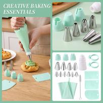 21-Piece Piping Bag and Tip Set for Baking - Cream Puff Nozzle, Icing Decorating Kit One Size žalia