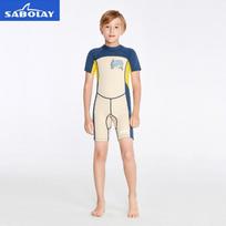 Kids Full-Body Neoprene Wetsuit Surfing Diving Swimming UV Protection 2mm Short Sleeve Boys Thermal Dive Suit S 100-110 cm, 13.5-18.5 kg