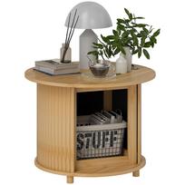 Side Table, Round, with Storage, Sliding Door, Bamboo, Ø60 x 45 cm, Load Capacity up to 20 kg 60 x 60 x 45 cm