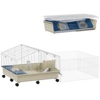 Small Animal Cage, Balcony, Ramp, Feeding Trough, Water Bottle, 2-Level Design, White 173 x 88 x 63 cm