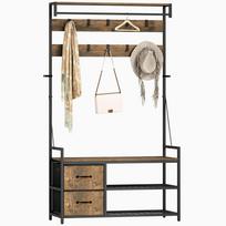 6-in-1 Coat Rack with Shoe Rack, Industrial Style, 10 Hooks, 2 Fabric Drawers, Metal, Brown 100 x 40 x 180 cm