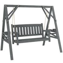 2-Seater Garden Swing, Wooden Swing Bench with Trays, Cup Holders and Metal Chains, Grey 183 x 120 x 160 cm pilka